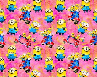 Minions Fabric Despicable Me Yellow Minions Big Eyes Motorcycle Fabric Cartoon 100% Cotton Fabric Anime Fabric By The Half Yard