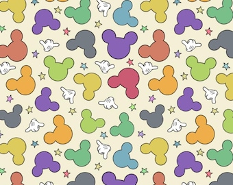 Colorful Mickey Mouse Fabric Disney Mickey Silhouette and Glove Retro Pastel Fabric Cartoon 100% Cotton Fabric Anime Fabric By The Half Yard