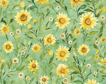 Sunflower Floral Fabric Farmhouse Sunflower & Greenery Spring Daisy Flowers Fabric Cartoon 100% Cotton Fabric Anime Fabric By The Half Yard