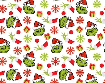The Grinch kerststof groen monster kerstmuts cadeau sneeuw stof cartoon 100% katoenen stof anime stof op maat gesneden