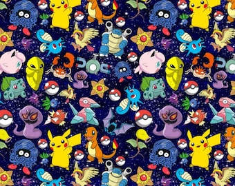 Starter Pokemon&Pikachu Fabric Pokeball Charmander Ekans Adventure Starry Fabric Cartoon 100% Cotton Fabric Anime Fabric By The Half Yard