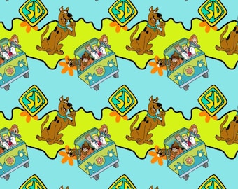 Scooby-Doo Gang Characters Fabric Mystery Machine SD Logo Shaggy Daphne Fred Fabric Cartoon 100% Cotton Fabric Anime Fabric By The Half Yard