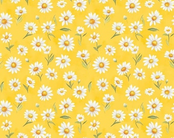 Yellow Daisy Flower Fabric Spring Watercolor Floral Cottagecore Boho Style Fabric Cartoon 100% Cotton Fabric Anime Fabric By The Half Yard