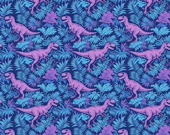 Retro Dinosaur Jungle Foliage Fabric Neon Vibe Palm Leaf Jurassic Park T-Rex Fabric Cartoon 100% Cotton Fabric Anime Fabric By The Half Yard