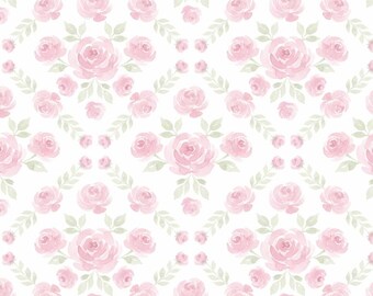 Blush Pink Roses Fabric Watercolor Romantic Floral Modern Girly Soft Flowers Fabric Cartoon 100% Cotton Fabric Anime Fabric By The Half Yard
