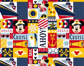 Mickey&Minnie Mouse Fabric Mickey Captain Set Sail Disney Cruise Line Fabric Cartoon 100% Cotton Fabric Anime Fabric By The Half Yard