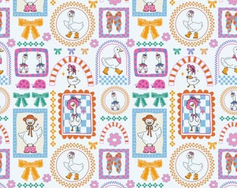 Weißer Enten-Stoff Cottagecore Blumen und Schleife Retro Duckies Regenbogen Marienkäfer Stoff Cartoon 100% Baumwolle Anime-Stoff Halbe Yard
