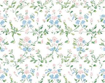 Aquarel roze blauwe bloemen wijnstok stof lentebloem en groen botanische stof cartoon 100% katoenen stof anime stof op maat gesneden