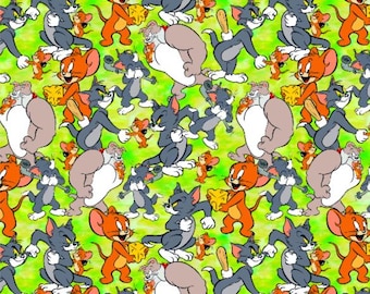 Tom en Jerry stof muis met kaas kat grijze bulldog dieren groene stof Disney cartoon 100% katoenen stof anime stof op maat gesneden