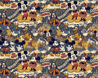 Retro Disney Mickey & Friends stof Minnie Donald Goofy klassieke karakters stof cartoon 100% katoenen stof anime stof op maat gesneden