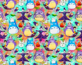 Howl's Moving Castle Fabric Mei Satsuki and Calcifer Magic Rainbow Fabric Cartoon 100% Cotton Fabric Anime Fabric By The Half Yard