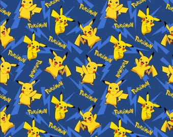 Pokemon Pikachu Fabric Pocket Monster Anime Lightning Blue Yellow Fabric Cartoon 100% Cotton Fabric Anime Fabric By The Half Yard