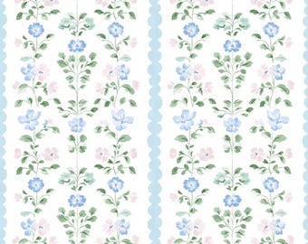 Aquarel blauw roze bloemen streep stof bloem bloemen coquille rand stof cartoon 100% katoenen stof anime stof op maat gesneden