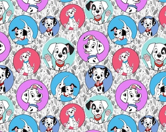 101 Dalmatians Fabric Dalmatian Puppies Grey Floral Colorful Disney Dog Fabric Cartoon 100% Cotton Fabric Anime Fabric By The Half Yard