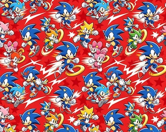 Sonic The Hedgehog-stof Sonic Tails Knuckles Amy-videogamepersonages Stof Cartoon 100% katoenen stof Anime-stof op maat gesneden