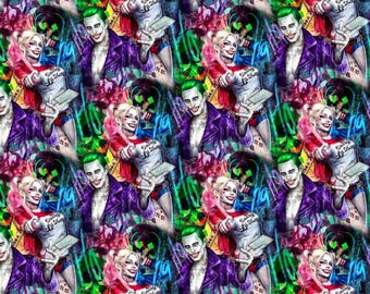 Hallween Harley Quinn & Joker stof schurken karakter aquarel punk stijl stof cartoon 100% katoen stof anime stof op maat gesneden