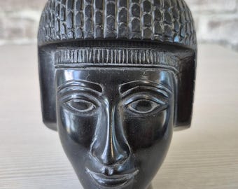Vtg Ancient Egyptian Style Carved Solid Stone Portrait Head Sculpture Statue 5"