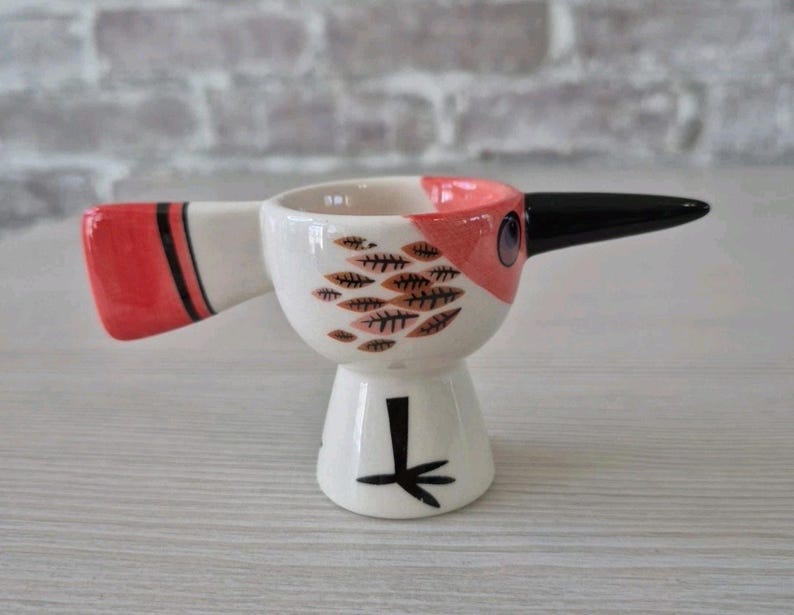 Anthropologie Red Bird Egg Cup Hannah Turner Ceramic zdjęcie 1