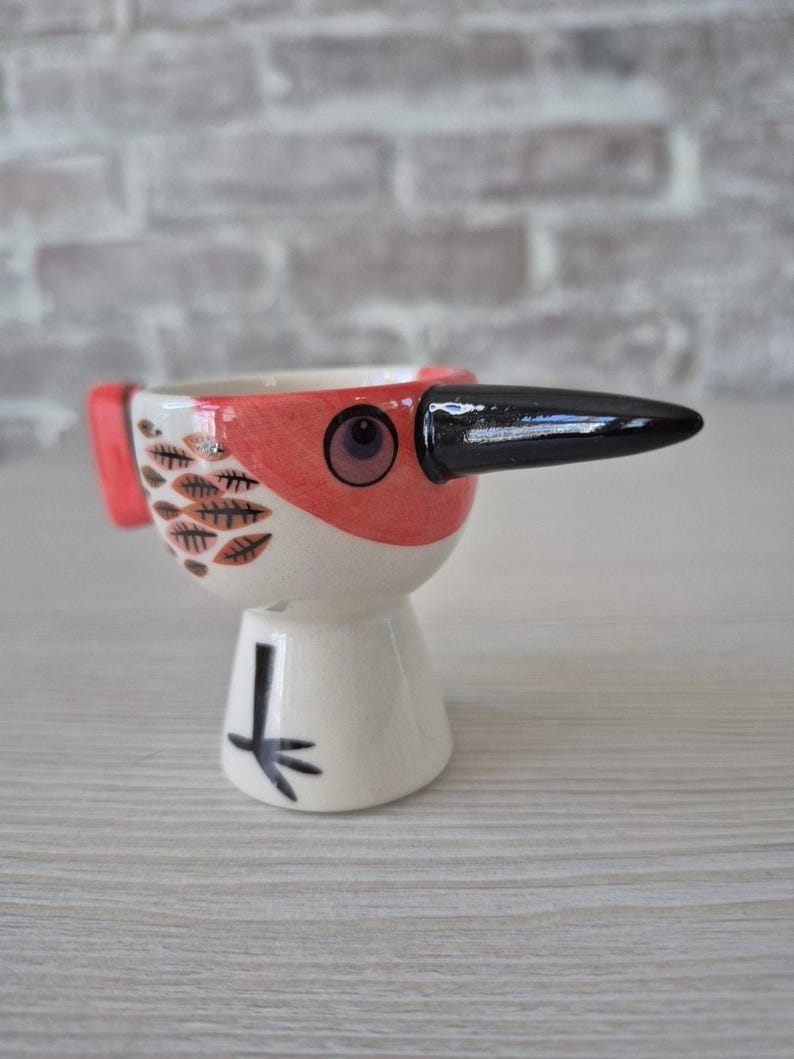 Anthropologie Red Bird Egg Cup Hannah Turner Ceramic zdjęcie 9