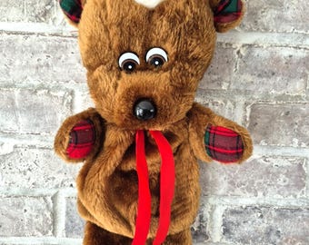 Vintage House of Lloyd 3D Reindeer Plush Christmas Stocking w/Front Pocket