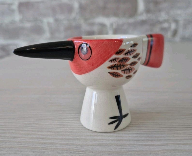 Anthropologie Red Bird Egg Cup Hannah Turner Ceramic zdjęcie 4
