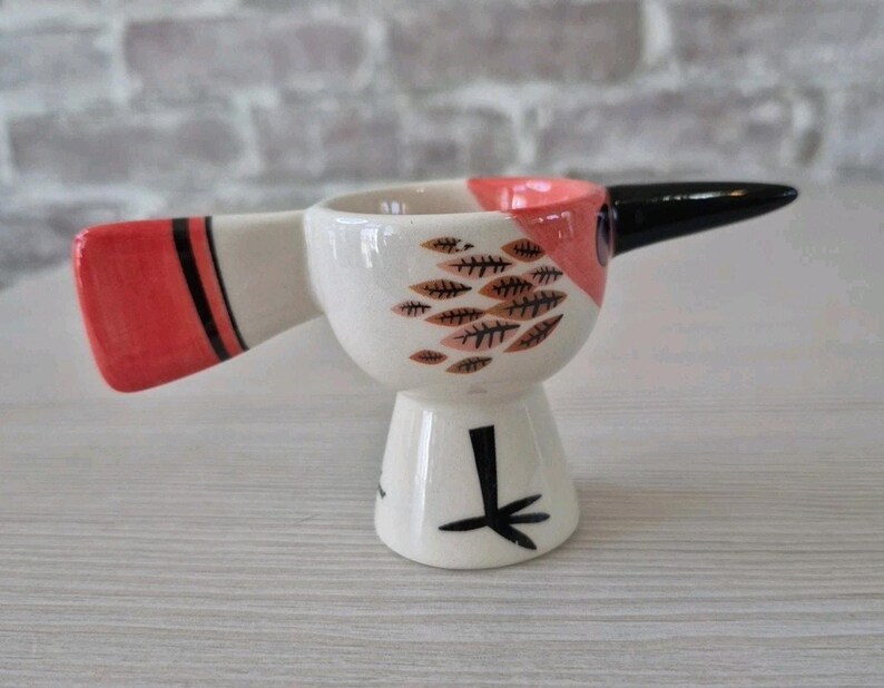 Anthropologie Red Bird Egg Cup Hannah Turner Ceramic zdjęcie 8