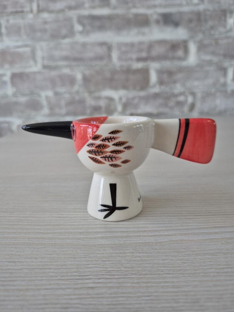 Anthropologie Red Bird Egg Cup Hannah Turner Ceramic zdjęcie 5