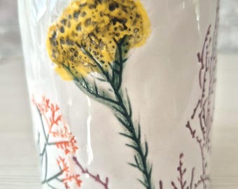 Anthropologie Dagny Hand Painted INITIAL C Monogram Stoneware Mug Botanical