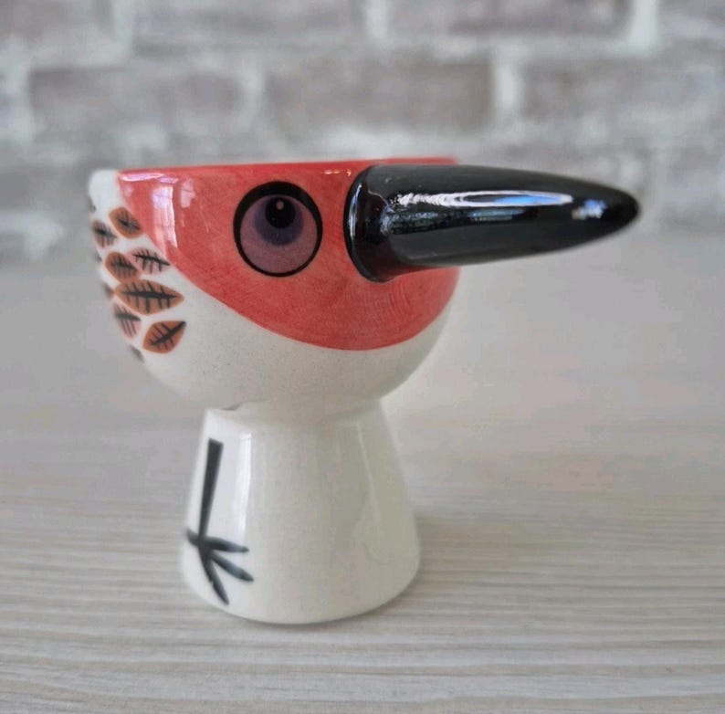 Anthropologie Red Bird Egg Cup Hannah Turner Ceramic zdjęcie 2