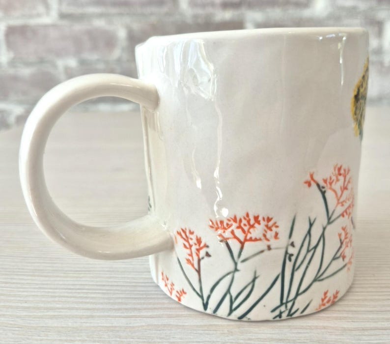 Anthropologie Dagny Hand Painted INITIAL C Monogram Stoneware Mug Botanical afbeelding 6