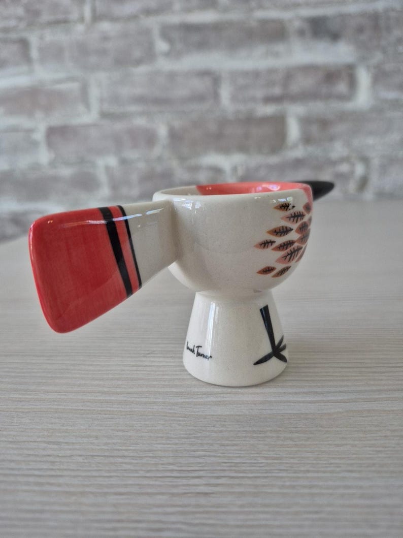 Anthropologie Red Bird Egg Cup Hannah Turner Ceramic zdjęcie 7