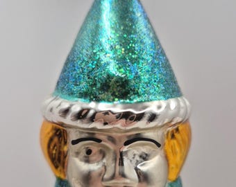 VTG Clown Face Pierrot Head Mercury Glass Christmas Ornament