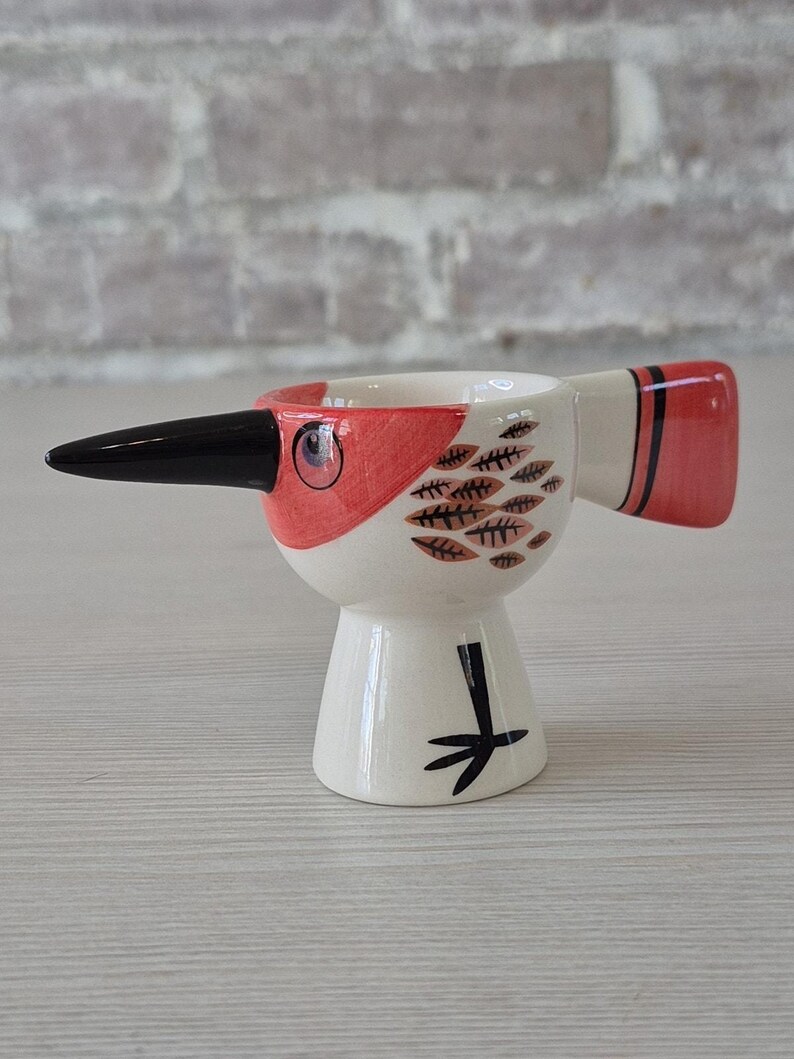 Anthropologie Red Bird Egg Cup Hannah Turner Ceramic zdjęcie 13