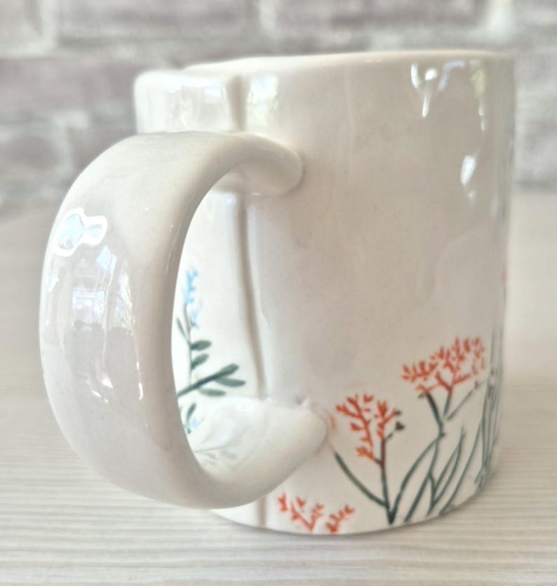 Anthropologie Dagny Hand Painted INITIAL C Monogram Stoneware Mug Botanical afbeelding 7