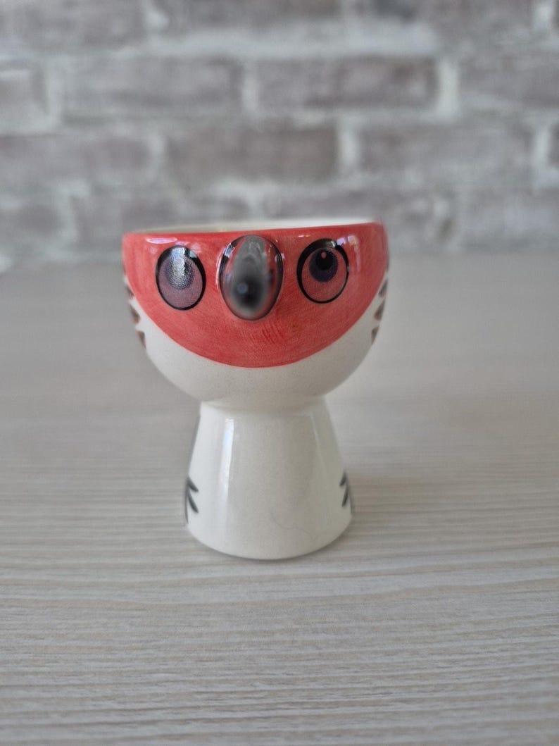 Anthropologie Red Bird Egg Cup Hannah Turner Ceramic zdjęcie 3
