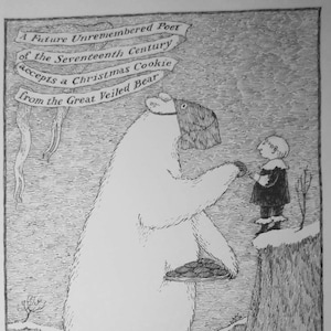Large Vintage EDWARD GOREY print / poster CHRISTMAS Great Veiled Bear 17th Century poet Polar Bear x-mas Gory ice skates Holiday cookies