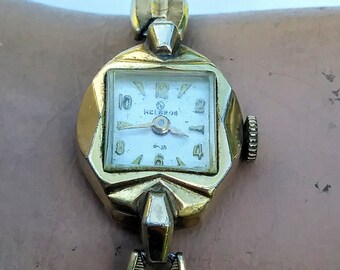 Antike 1930er Jahre Art Deco HELBROS Damen ARMBANDUHR 17 Jewels 10K Goldplatte Schweizer ARBEITEN