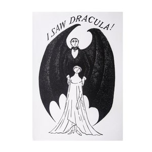 VINTAGE large Edward GOREY print / poster 1970s I saw DRACULA New York Broadway production Lucy and Count Dracula cape Vampire bat Halloween