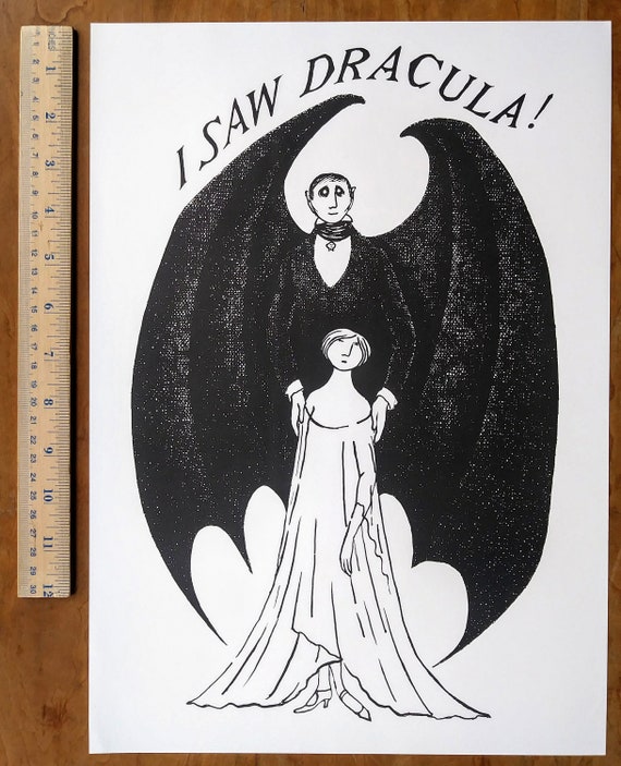 VINTAGE Large Edward GOREY Print / Poster 1970s I Saw DRACULA New