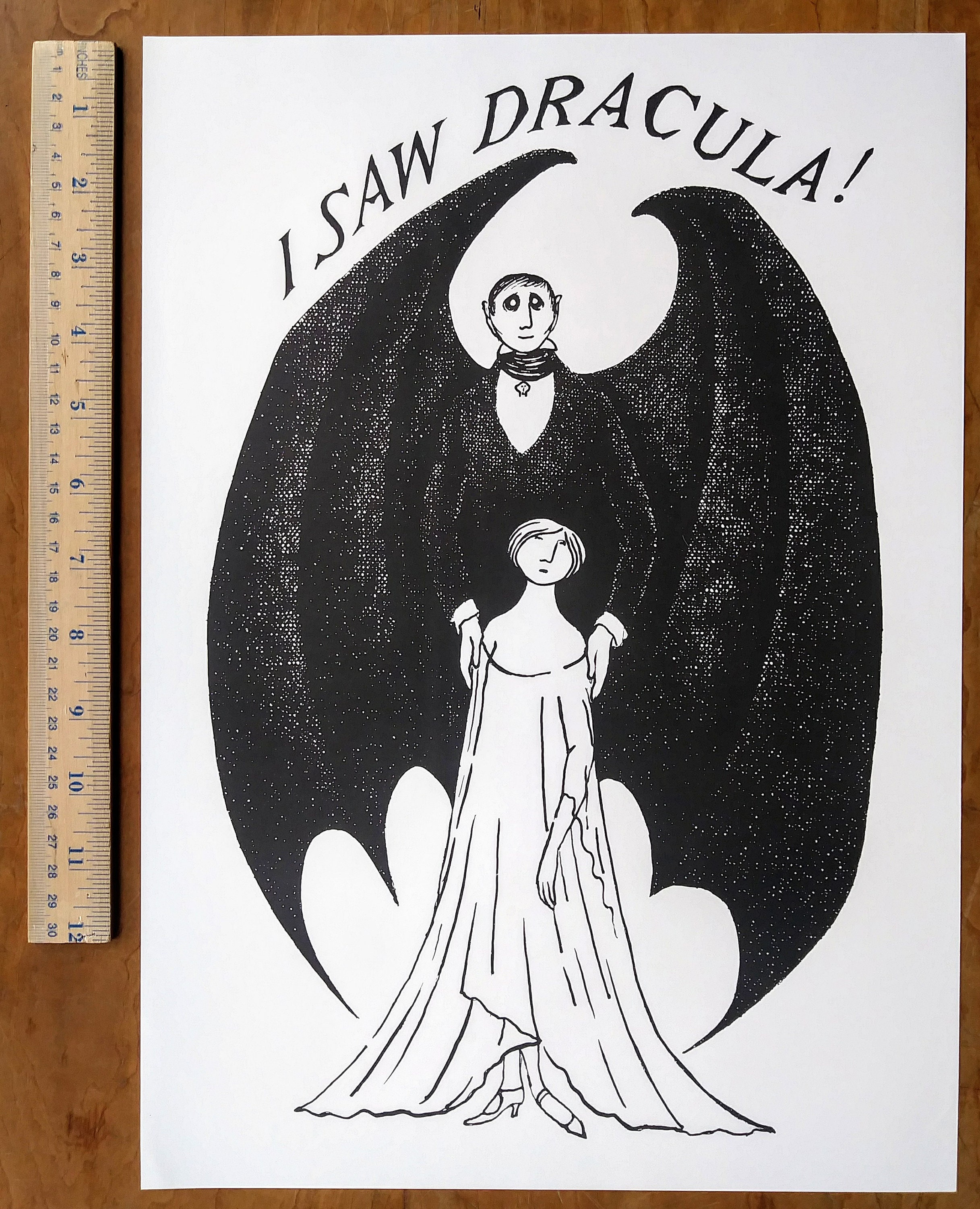 VINTAGE Large Edward GOREY Print / Poster 1970s I Saw DRACULA New