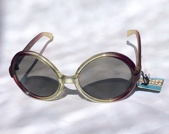 Vintage FOSTER GRANT Bubble SUNGLASSES 1960er Jahre Mod Übergroße Runde Rahmen Original Tag grau lila Schildkröte Brille Brillen Shades