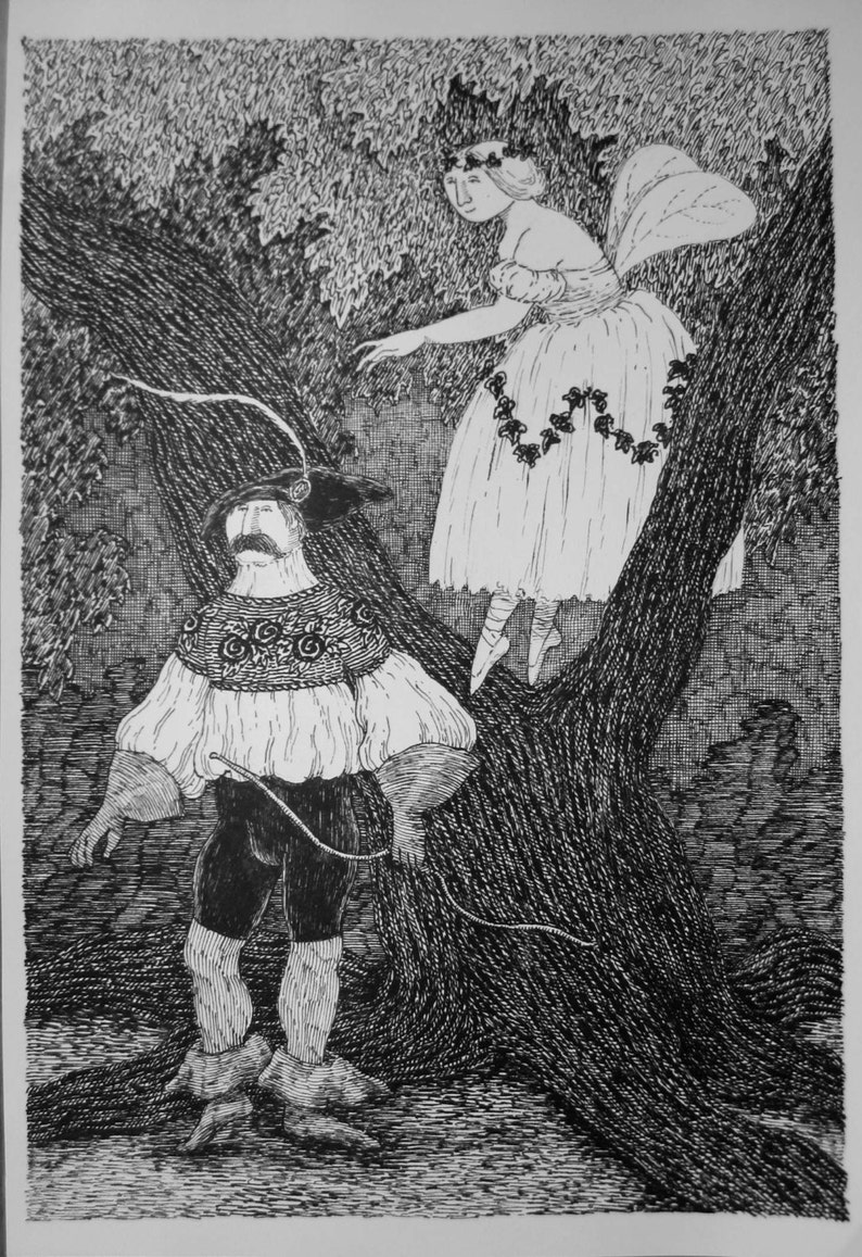 VINTAGE large Edward GOREY print / poster 1970s scenes de BALLET ballerina Dogear Wryde postcard series Ballet Dancers woodland Medieval image 1