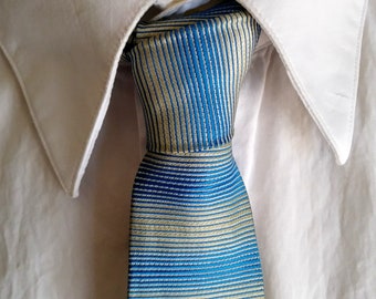 Vintage Skinny NECKTIE 1940s Blue stripe OP Art pattern Father's Day ROCKABILLY Rayon print neck tie Menswear