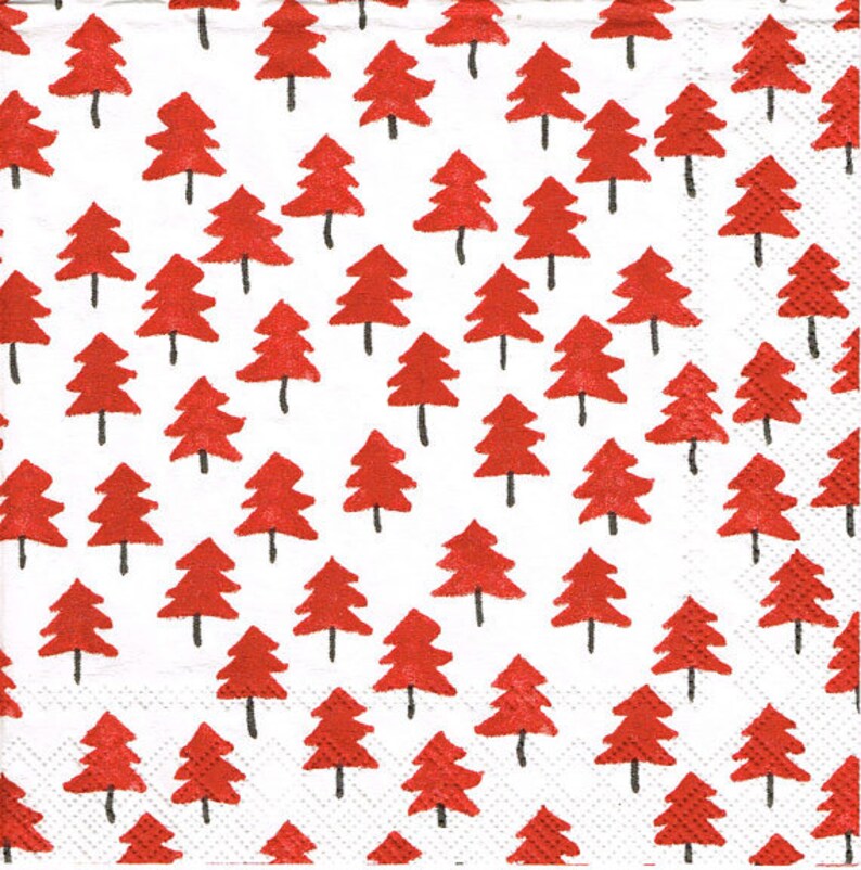 High Quality 3 PLY for Decoupage Parties Weddings 4 Paper Napkins Serviettes Red Christmas Trees