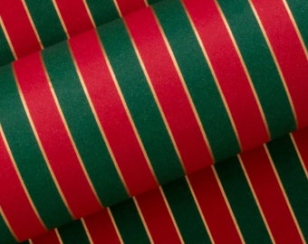 Red Green Stripe Uncoated Gift Wrap - Christmas Wrapping Paper (3 Metres)