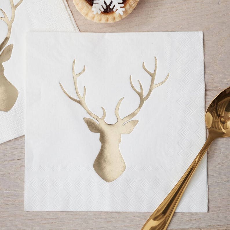 Gold Foil Stag Full Pack Napkins for Decoupage Parties Weddings