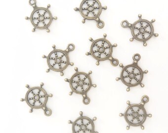 5 x Antique Bronze Helm Boat Steering Wheel Pendant Charms - 0120