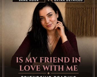 May include: A person with dark hair wearing a maroon long-sleeved top and layered gold necklaces. Text reads: SAME HOUR, EXTRA DETAILED, IS MY FRIEND IN LOVE WITH ME, FRIENDSHIP READING, ELENA MEDIUM STUDIO. The person is looking directly at the camera.