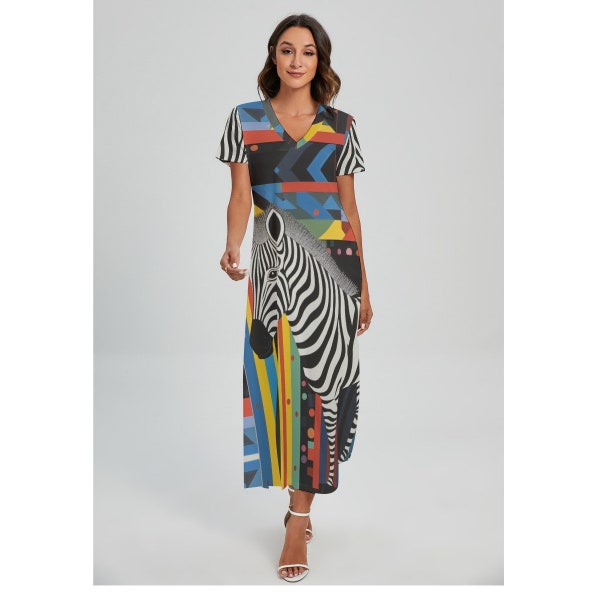 Unique Designed Abstract Art Dress With Side Slit, Elegant Party Cocktail Dress, S / 3XL free delivery, Oversized Fit dress, Tunic Dress