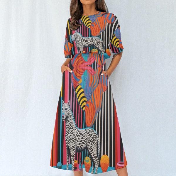 Abstract Dress With Pockets, Party Art Dress , Wearable Art dress, Party Wedding Dress, Unique Designed Women's Elastic Waist Dress